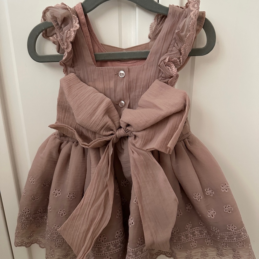 Girls' Dusty Rose Ruffle Strap Formal Dress - Picture 6 of 9